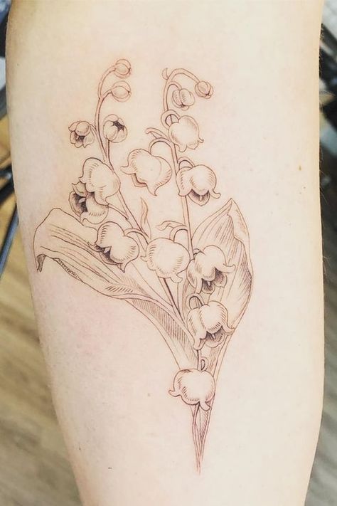 50+ beautiful and gentle lily of the valley tattoos: designs in different styles on different body places are in our article. Bonus: secret tattoo meanings. Lily Of The Valley Neck Tattoo, Lillies Of The Field Tattoo, Lily Of The Valley Flower Tattoo, Lily Of The Valley Tattoos, Lily Of The Valley Tattoo, Abdomen Tattoo, Valley Tattoo, Secret Tattoo, Small Tats