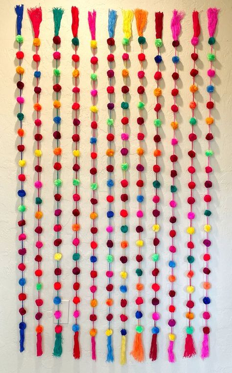 DOZEN PomPom Garlands with Tassel, PomPom Garland, Mexican Garland, Boho PomPom and Tassel, Mexican Fiesta, Mexican Wall Decor Mexican Garland, Mexican Curtains, Festive Salad, Soup With Pork, Fiesta Christmas, Christmas Fiesta, Stuffed Pork Loin, Mexican Wall Decor, Backdrops For Photos