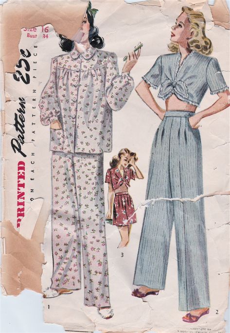 Excited to share this item from my #etsy shop: 1940s, 40s, Pajama Sewing Pattern, Pleated Front Pants, Button Front Collared Pajama Top, Midriff Crop Top, Shorts, Simplicity 2208, Bust 34 40s Pajamas, 1940s Sewing Patterns, 50s Pajamas, 1930s Pajamas, 1940s Pajamas, 1950s Pajamas, Pajama Sewing Pattern, Midriff Top, Crop Top Shorts