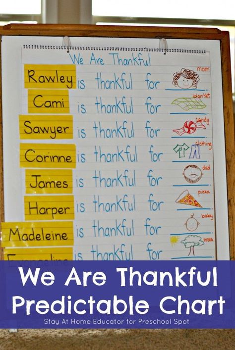 Thanksgiving Literacy Activity - Teach your child about how to show gratitude while learning important print awareness skills in this cute Thanksgiving predictable chart. Add this to your Thanksgiving preschool theme! Thanksgiving Preschool Theme, Chart For Preschool, Thanksgiving Literacy Activities, Thanksgiving Lesson Plans, Thankful Activities, Thanksgiving Literacy, November Classroom, Thanksgiving Lessons, Thanksgiving Kindergarten