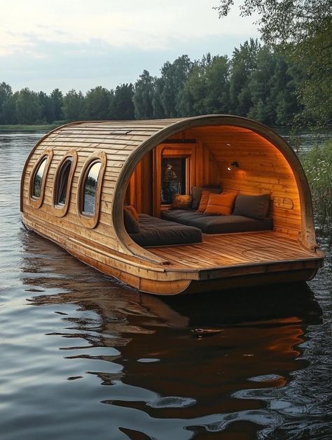 Small Houseboats, Houseboat Living, Cool Boats, Floating House, Tiny House Cabin, Unique Houses, Design Exterior, Woodworking Ideas, Futurism