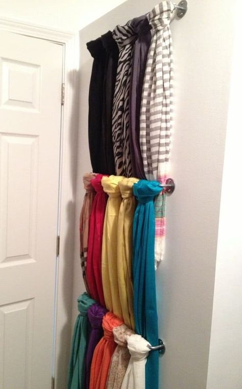 Scarf Storage, Scarf Organization, Scarf Hanger, Hat Storage, Diy Scarf, Closet Door, Walk In Wardrobe, Closet Organizers, Master Closet