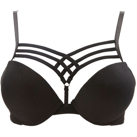 Charlotte Russe Black Crisscrossing Caged Push-Up Bra by Charlotte... ($11) ❤ liked on Polyvore Bra Shirt, Black Bra Top, Criss Cross Bra, Push Up Lingerie, Black Cage, Strappy Bra, Punk Emo, Cute Bras, Perfect Bra