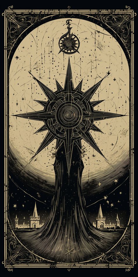 🔮 Discover an enchanting Tarot card cover design! 🌟 This captivating artwork combines symbolism and mystique, perfect for protecting your Tarot deck in style. Embrace the magic and allure of the Tarot with this stunning cover. ✨ #TarotCards #CoverDesign #TarotDeck #Mysticism #Symbolism #TarotArt #Divination #Gravure 🌌🌟🔮 Back Of Tarot Card Design, Cool Tarot Card Designs, Tarot Deck Art, Dark Magic Design, Tarot Card Back Design, Tarot Art Aesthetic, Tarot Aesthetic Dark, The Star Tarot Card Art, Tarot Cards Wallpaper