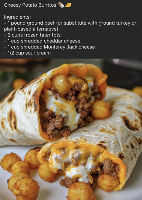 Potato Burritos, Frozen Tater Tots, Nigella Lawson Recipes, Mexican Meals, Cheesy Potato, Burritos Recipe, Homemade Tortillas, Fast Dinners, Tater Tots