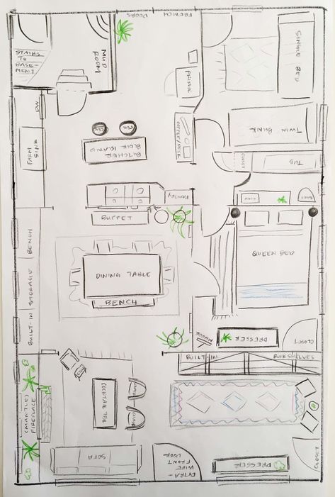 Scandinavian Inspired Small Portland Bungalow Tour | Apartment Therapy Floor Plans Hand Drawn, Floor Plan Hand Drawn, Hand Drawn Floor Plan Sketch, Hand Drawn Floor Plans, Diy Throw Blankets, Floor Plan Sketch, Eco Houses, Sofa Wood Frame, Asian House