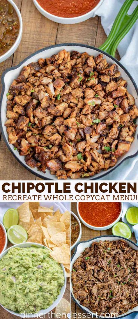 Chipotle Chicken (Copycat) recipe captures the exact Chipotle flavors for you at home with the chili, garlic, cumin and vinegar notes without leaving home! #chipotle #chicken #copycat #mexicanfood #grilled #dinner #dinnerthendessert Chipotle Chicken Copycat, Chicken Chipotle, Chipotle Copycat Recipes, Chipotle Copycat, Chipotle Recipes Chicken, Chipotle Recipes, Grilled Dinner, Copykat Recipes, Chipotle Chicken