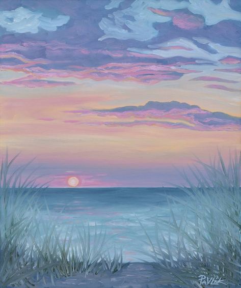 Beach Sunset Painting, Painting Oil Paint, Sunset Canvas Painting, Florida Sunset, Pastel Sunset, Paint Inspo, Pretty Skies, Art Realism, Watercolor Sunset