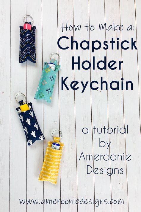 Chapstick holder keychain free sewing tutorial. With a simple construction and very few materials, this project comes together quickly but is super useful. This is the perfect pattern to use up lots of your scraps. Great gifts to sew ideas, stocking stuffers to sew and sew to sell pattern. Sewing with scraps, free lip balm holder sewing pattern. SewModernBags Pinboard Diy, Diy Chapstick, Chapstick Holder Keychain, Keychain Tutorial, Sewing To Sell, Sewing Machine Projects, Sewing Tutorials Free, Beginner Sewing Projects Easy, Small Sewing Projects