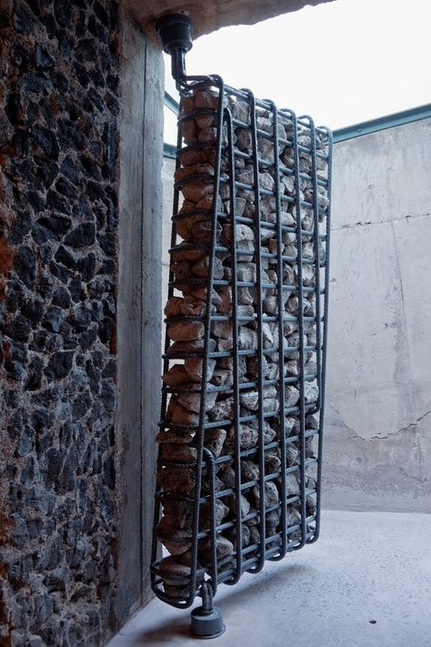 Brutalist Door, Gabion Fence, Tenerife Spain, Gabion Wall, Architecture Collection, Community Centre, Stone Architecture, Volcanic Stone, Exposed Concrete