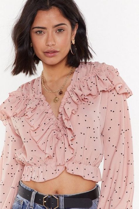 Mini Heart Print Ruffle Blouse | Shop Clothes at Nasty Gal! Ruffle Crop Top, Shop Clothes, Mini Heart, Shop Blouses, Heart Print, Ruffles, Nice Dresses, Shopping Outfit, Ruffle Blouse