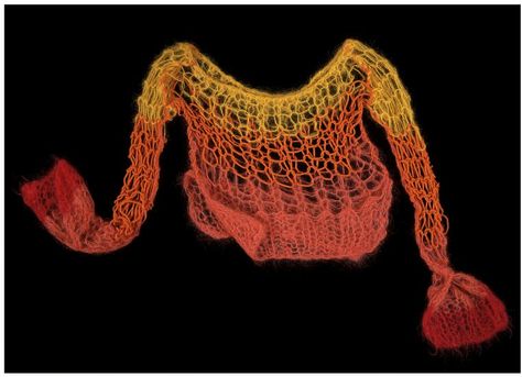 Jumper in mohair and string | McLaren, Malcolm; Westwood, Viviene | VandA - 1977 - precursor to punk fashion of torn/unravelling sweaters Malcom Mclaren, Malcolm Mclaren, Punk Mode, Mohair Jumpers, Knitted Blouse, Pullover Mode, Orange And Yellow, Knit Fashion, Knitting Inspiration