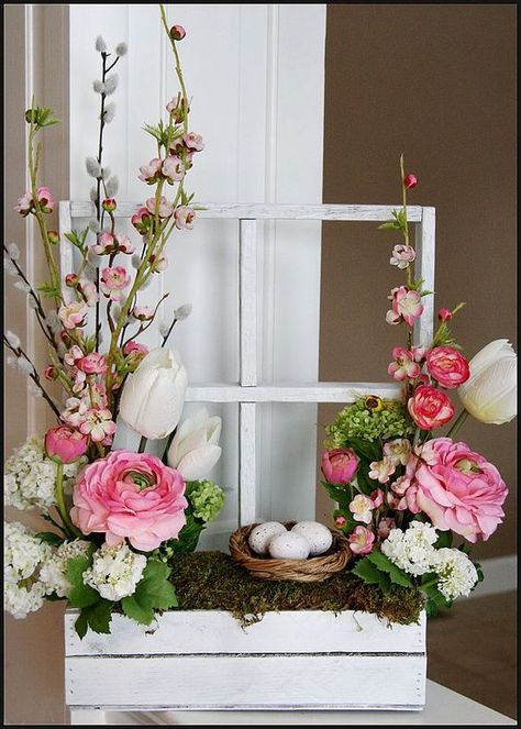 45 Cheerful Flower Arrangement Ideas for Spring and Easter 2017 Easter Flower Arrangements, Easter Arrangement, Spring Arrangements, Spring Floral Arrangements, Diy Arrangements, Easter Floral, Easter Flowers, Silk Flower Arrangements, Spring Easter Decor