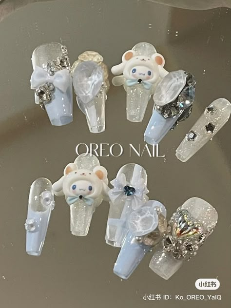 Cinnamoroll Press On Nails, Cinna Roll Sanrio Nails, Cinamoroll Inspired Nails, Cute Sanrio Nails Short, Nails Acrylic Sanrio, Cute Cinnamoroll Nails, Cinnamoroll Nails Simple, Cinnaroll Nails, Cinnamonroll Nails Designs