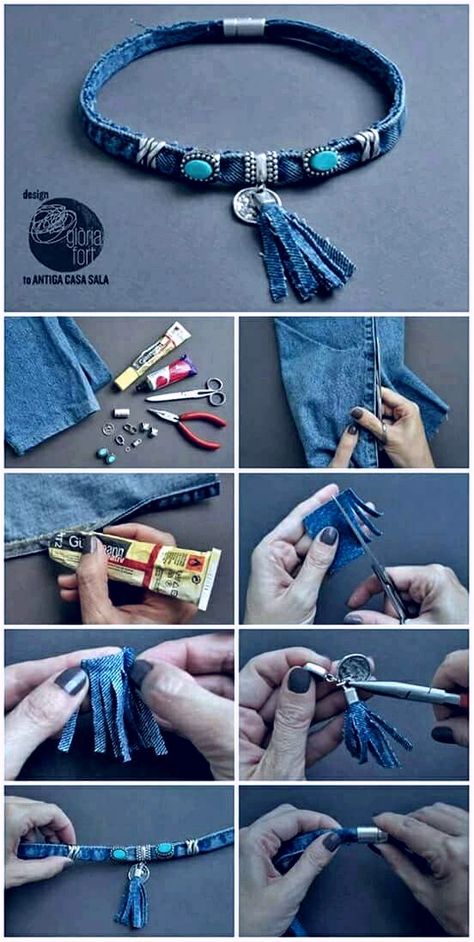 Återvinna Jeans, Artisanats Denim, Denim Bracelet, Christmas Ornaments Patterns, Denim Crafts Diy, Fabric Christmas Ornaments Diy, Folded Fabric Ornaments, Folded Fabric, Blue Jeans Crafts