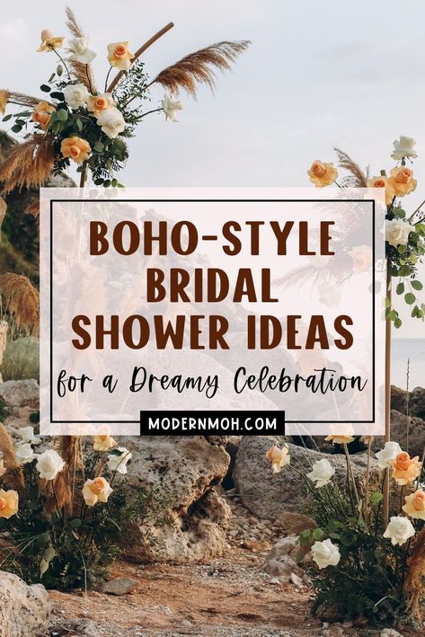 Dreaming of a boho-chic celebration? Explore our enchanting boho style bridal shower ideas for a celebration filled with love and whimsy! Discover creative boho theme bridal shower decor and set the stage for a dreamy affair that the bride-to-be will adore! Check out the best boho bridal shower theme ideas here. | Maid of Honor Responsibilities Boho Wedding Shower Ideas Decor, Earthy Bridal Shower Ideas, Boho Chic Party Ideas Decoration, Boho Wedding Shower Decorations, Bridal Shower Themes Boho, Boho Chic Bridal Shower Ideas, Boho Wedding Shower Ideas, Boho Shower Decor, Bohemian Bridal Shower Ideas