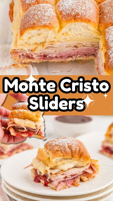 Slider Breakfast Sandwiches, Sandwich Casserole Recipes, Monte Cristo Sandwich Sliders, Monte Cristo Sliders Hawaiian Rolls, Chopped Sliders, Monty Cristo Sandwich, Special Sandwiches, Hot Ham And Cheese Sliders, Sliders With Hawaiian Rolls