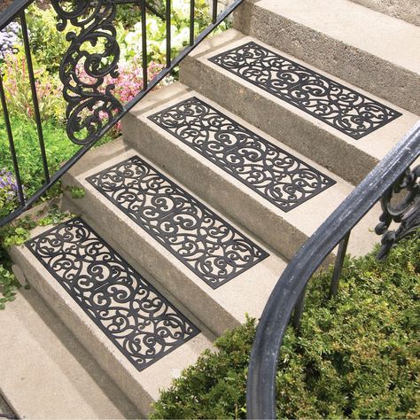 Butterfly Stair Traction Treads - Set of 4 | Collections Etc. Black Stairs, Step Treads, Carpet Stair Treads, Stair Mats, Stair Tread, Outdoor Stairs, Stair Parts, Indoor Doors, Indoor Door Mats