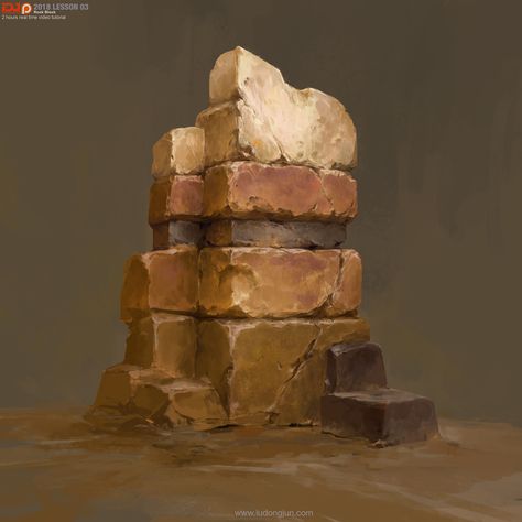 ArtStation - 2018Lesson03_Rock Block Study, Russell Dongjun Lu Arcane Texture, Rock Tower, Environment Painting, Sketching Tips, Concept Art Tutorial, Rock Textures, Texture Drawing, Hand Painted Textures, Props Art