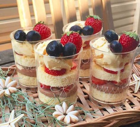 Cake & Fruit Parfaits Food Ideas To Make, Frozen Tart Shells, Fruit Parfaits, Baby Shower Food Ideas, Shower Food Ideas, Mini Chocolate Chip Muffins, Coconut Bites, Seven Layer Dip, Baby Shower Menu