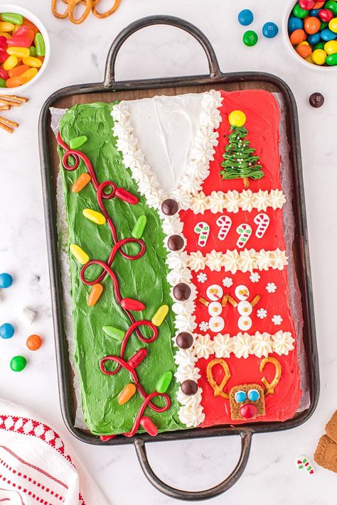 ugly sweater cake hero image Christmas Sweater Party Ideas, Ugly Christmas Sweater Party Ideas, Ugly Christmas Sweater Cake, Ugly Sweater Cake, Sweater Party Ideas, Sweater Cake, Cake Princess, Pinky Girl, Ugly Sweater Christmas