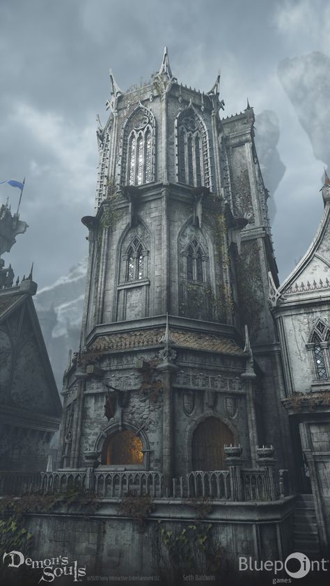 ArtStation - Demon's Souls – Inner Ward, Seth Baldwin Gothic Tower, Ice Kingdom, Demon's Souls, Football Poses, Building Map, Gothic Buildings, Architecture Elevation, Gothic Castle, Set Dressing