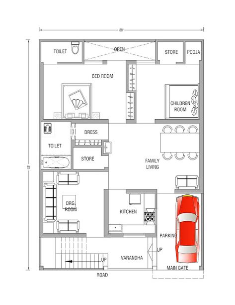 MR Rajendra Ji 30' x 42' sq ft At Chittorgarh | Indian Architect 2 Bhk House Plan, 5 Marla House Plan, 30x50 House Plans, 20x30 House Plans, Square House Plans, 20x40 House Plans, 30x40 House Plans, House Printable, 2bhk House Plan