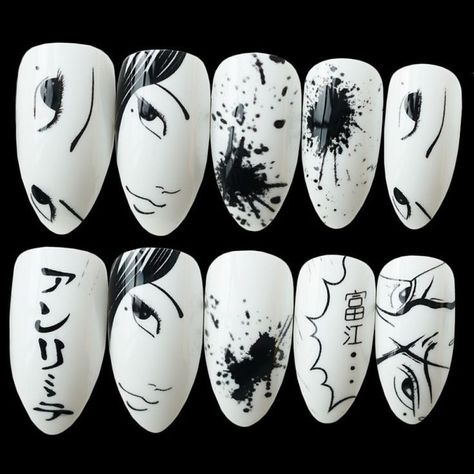 Japan Nail, Short Stiletto, Nails Glossy, Anime Nails, Edgy Nails, Painted Nails, Nails Diy, Finger Tips, Kawaii Nails