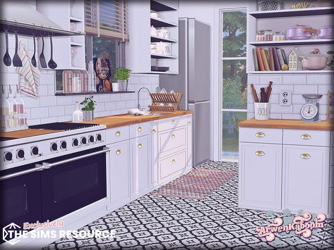 The Sims Resource Kitchen Counters, Sims Cc Appliances, Sims 4 Kitchen Cabinets Cc, Kitchen The Sims 4, Sims 4 Kitchen Cabinets, Lots Of Shelves, Sims4 Furniture, 90s Kitchen, Living Room Sims 4