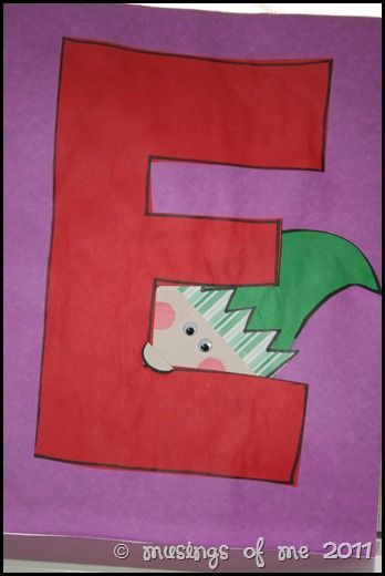 E is for Elf---Image Only---No instructions or pattern on webpage. Looks easy enough to make. Letter E Crafts, Letter E Activities, Letter E Craft, Preschool Letter Crafts, Alphabet Letter Activities, Abc Crafts, Alphabet Letter Crafts, Abc Art, December Crafts