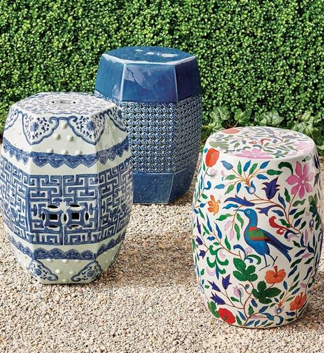 Shop Outdoor Side Tables and Garden Stools from Frontgate Garden Stools Outdoor, Garden Stool Living Room, Small Garden Oasis, White Gucci Bag, Outdoor Buffet Tables, China Decor, Outdoor Buffet, Garden Seats, Garden Sitting Areas