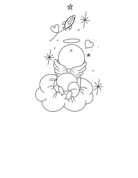 Line Art For Kids, Unique Minimalist Tattoo, Baby Memorial Tattoos, Vom Avea Un Copil, Angel Baby Art, Baby Angel Tattoo, Sleeve Tattoo Designs, Baby Tattoo Designs, Tattoos Infinity