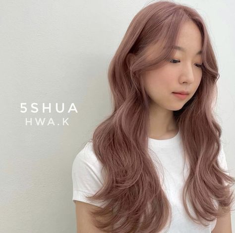 Pink Brown Hair Color Korean, Pinkish Brown Hair Korean, Bleachless Hair Dye, Korean Strawberry Blonde Hair, Light Pink Hair Asian, Dusty Peach Hair, Strawberry Blonde Asian Hair, Peach Toned Hair, Milk Tea Hair Color Pink