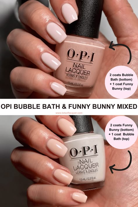 Opi Put It In Neutral Gel Vs Bubble Bath, Funny Bunny Combos, Bubble Bath Shellac Nails, Opi Mimosas For Mr And Mrs Gel, Honey Bunny Nail Polish, Funny Bunny Mixed With Bubble Bath Opi, Opi Bubble Bath French Manicure, Hunny Bunny Nail Polish, Opi Mixed Colors