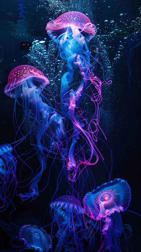 Pictures Underwater, Bioluminescent Jellyfish, Art Jellyfish, Trans Day Of Visibility, Jellyfish Pictures, Surreal Landscape, Jellyfish Art, Ocean Heart, Underwater Art