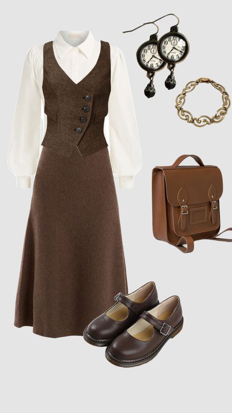 vintage outfit inspo #1930s #1940s #vintage #fashion #historical #inspo #history #skirt #waistcoat 1940s Style Outfits, Vintage Cottagecore Outfits, Mode Style Anglais, 1930s Outfits, 1940s Outfits, Old Fashion Dresses, Vintage Outfit, 1930s Fashion, 1940s Fashion