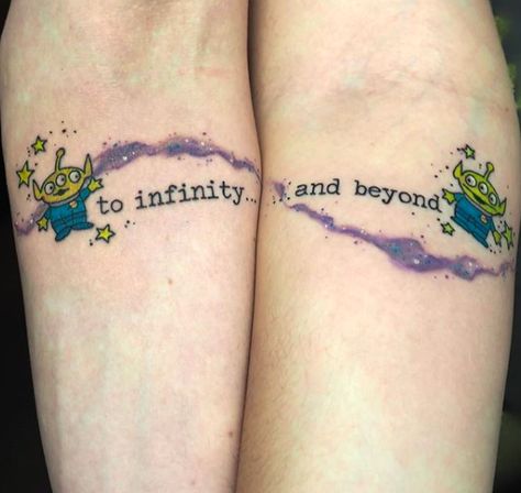 Infinity And Beyond Tattoo Couple, To Infinity And Beyond Tattoo, Infinity And Beyond Tattoo, Beyond Tattoo, Aunt Tattoo, Friend Tats, Matching Disney Tattoos, Disney Couple Tattoos, Toy Story Tattoo