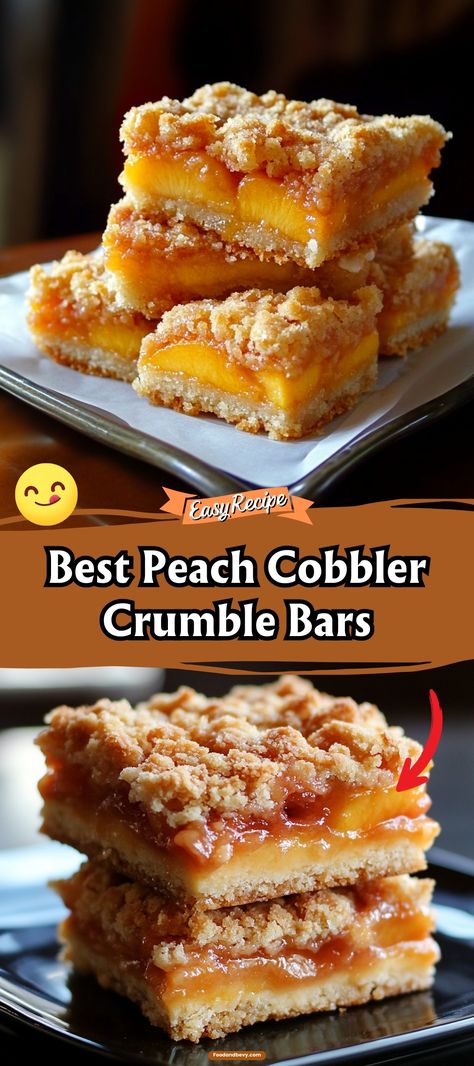 Delight in these Peach Cobbler Crumble Bars that capture the essence of summer. Juicy peaches nestled between a buttery crust and a crunchy crumble topping make for a perfect snack or dessert. They're easy to make and even easier to enjoy! #PeachCobbler #CrumbleBars #SummerTreat Peach Cobbler Bars, Peach Crumble Bars, Best Peach Cobbler, Peach Crumble, Pie Crumble, Crumble Bars, Best Cake Recipes, Crumble Topping, Peach Cobbler