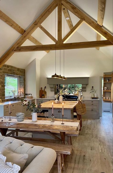 Jvke Golden Hour, Barn House Conversion, Dream Fireplace, Homestead Kitchen, Irish Country, Barn Kitchen, Barn Living, Country Cottages, Barn Interior