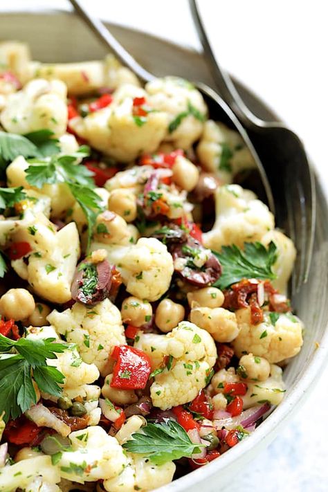 Sicilian Cauliflower Salad is super easy and made with simple pantry ingredients you may already have on hand. #cauliflower #cauliflowersalad #salad #vegetable #vegetablesalad #Italianfood #Italianrecipes Italian Cauliflower Salad, Marinated Cauliflower Salad, Cauliflower Salad Recipe Healthy, Califlower Recipes Salads, Calflower Salad, Cauliflower Recipes Salad, Cauliflower Salad Recipes Cold, Refrigerator Salads, Cauliflower Pasta Salad