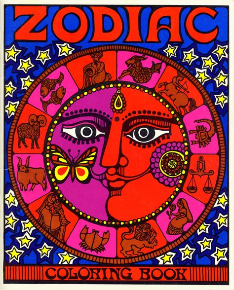 70s Occult, 70s Astrology, Planetary Magick, Groovy Graphics, 1970s Art, 60s Art, Vintage Zodiac, Vintage Coloring Books, Minimal Drawings