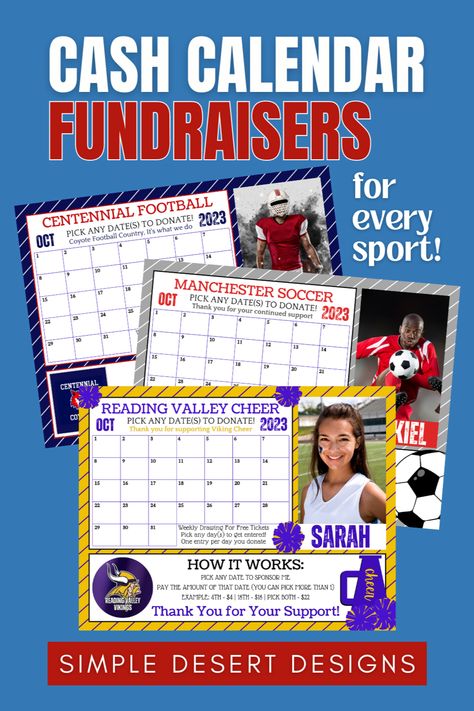 Calendar Fundraiser Ideas, Fundraiser Ideas For Sports, Cash Calendar Fundraiser, Sports Fundraising Ideas, Calendar Fundraiser, Disneysea Tokyo, Team Calendar, Sports Fundraisers, Square Printables