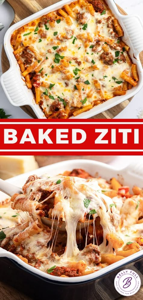 Skillet Baked Ziti, Small Batch Baked Ziti, Baked Ziti With Provolone Cheese, Belly Full Recipes, The Best Baked Ziti, Baker Ziti Easy Recipes, Sbarro Baked Ziti Recipe, Best Ziti Recipe, Pioneer Woman Baked Ziti