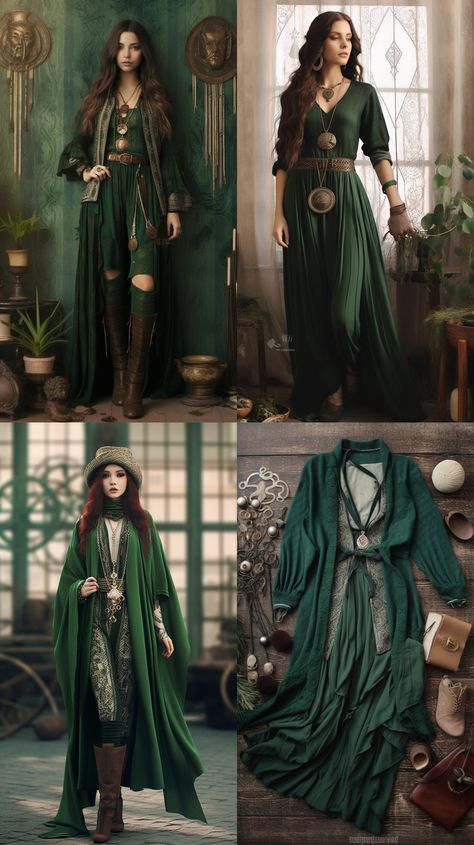 Fantasy Dress With Pants, Celtic Witch Outfit, Druidess Costume, Earth Witch Fashion, Elven Clothing Women, Womens Fantasy Clothes, Renfaire Costume Women Fairy, Elven Outfits Female, Medieval Fantasy Dress Warriors