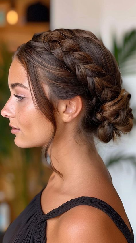 24 Stunning Updos for Long Hair to Rock Any Occasion | Lookosm Braided Low Bun Updo, Low Bun With Braid, Sophisticated Updo, Wedding Hairstyles For Women, Bridesmaid Hair Inspo, Curls Without Heat, Braided Hairdo, Formal Hair, Bridesmaid Hair Makeup