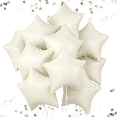 PRICES MAY VARY. Cream Star Balloons: The package includes 10 pcs cream white star balloons, 1* white ribbon, 1* straw. Our large 18-inch star foil balloons are eye-catching enough to make your party decorations stand out. Material: Our cream star balloons are made of advanced material aluminum foil, which is non-toxic and harmless. Air or helium can be injected into the balloon, which can inflate the balloon well, and the advanced material that it will not burst easily, suitable for party decor Sweet Dreams Baby Shower Theme, Twinkle Twinkle Little Star-baby-showers, Moon And Stars Baby Shower Theme, Twinkle Little Star Baby Shower Ideas, Stars Baby Shower Theme, Twinkle Twinkle Little Star Gender Party, Astrology Themed Party, Moon Baby Shower Theme, Halloween Balloons Decorations