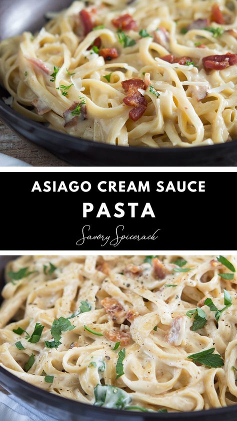 Asiago Cream Sauce Pasta Asiago Cream Sauce, Asiago Pasta, Cream Sauce Pasta, Cream Sauce Recipes, Sauce Pasta, Easy Pasta Dishes, Asiago Cheese, Tasty Pasta, Asiago