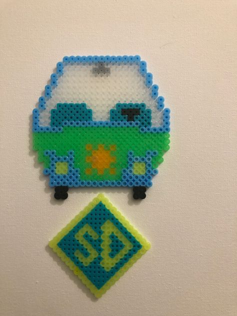 Perler beads Mystery Machine, Perler Beads Designs, Perler Bead, Dog Tag, Bead Designs, Perler Beads, Dog Tags, Mario Characters, Beads