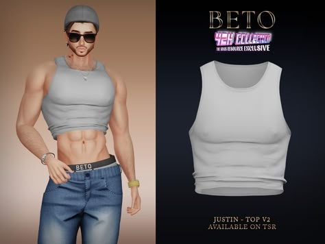 The Sims Resource - Justin (Top V2) Ts4 Male Crop Top, Sims 4 Undershirt, Sims 4 Men Clothing, Male Crop Top, Sims 4 Male Clothes, Sims 4 Mm, Sims 1, Cc Sims, Sims 4 Clothing