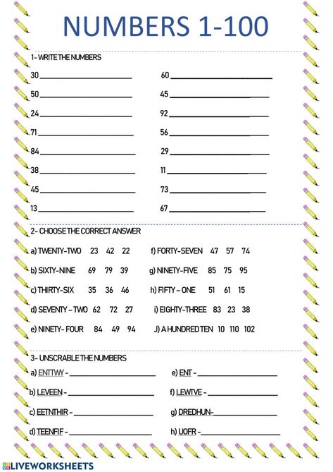 Numbers 1-100: Numbers worksheet pdf Number Words Worksheets, Number Names, Worksheets For Class 1, Spanish Numbers, Numbers 1 100, Numbers Worksheet, English Worksheet, Tracing Worksheets Preschool, English Exercises